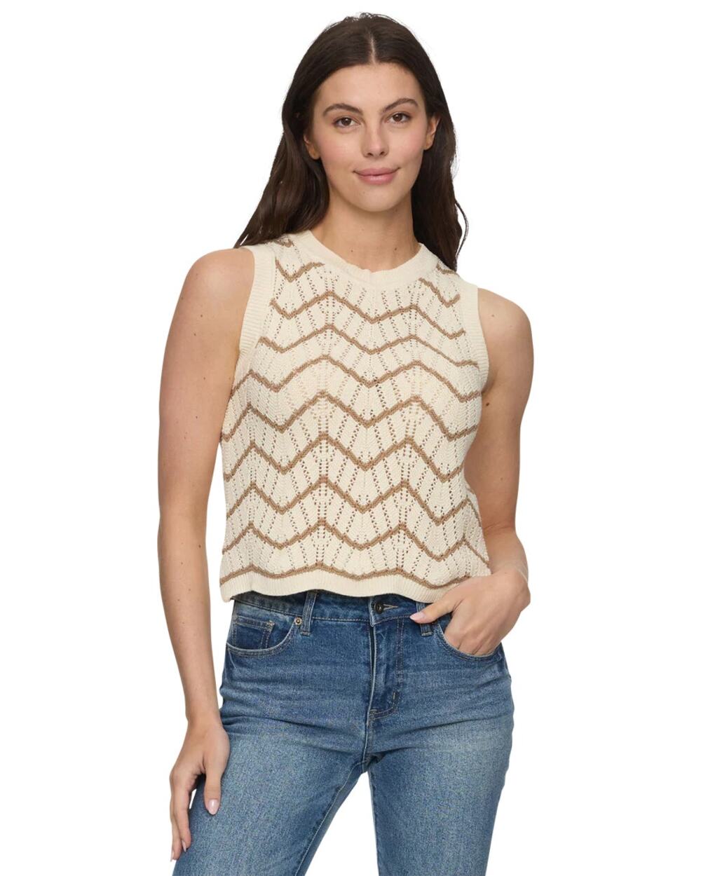 NEW Flag & Anthem Ely Sweater Tank Beige Chevron Sleeveless Knit Size L